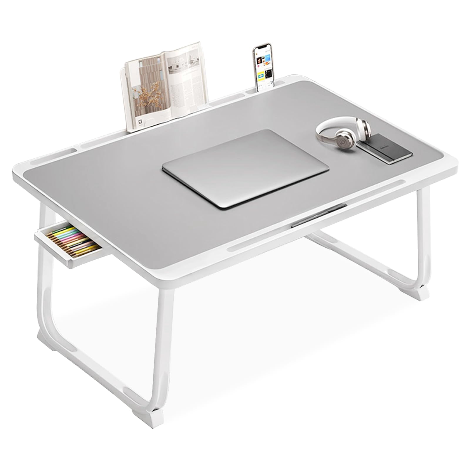 Extra Large 23 Inch Foldable Laptop Bed Desk With Storage Drawer & Bookstand  Portable Lap Tray Table For Sofa Couch Floor Multifunction Home Office