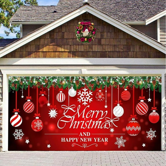 Extra Large 240x210cm Christmas Barn Themed Garage Door Banner Outdoor Holiday Cover Decorative Background For Festive Season