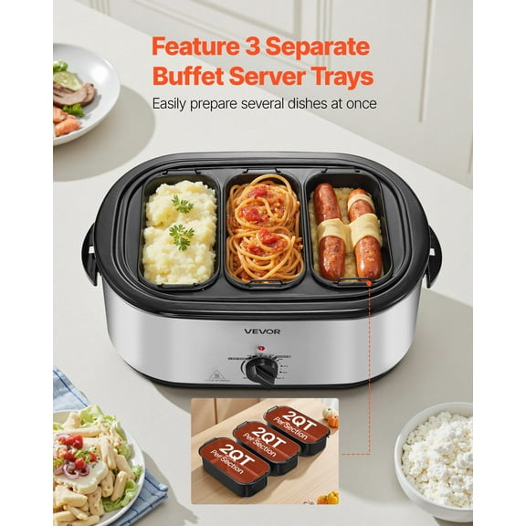 Extra Large 24QT Electric Turkey Roaster, Self-Basting Lid, 3 Compartment Buffet Server, Adjustable Heat & Defrost/Warm Settings – Great for Holidays