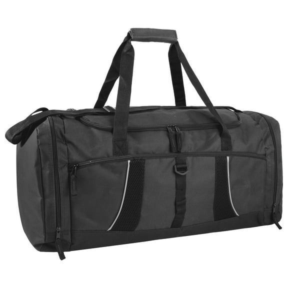 Extra Large 26 Inch 79 Liter Duffel Bag 48 Inch Long Shoulder Strap, Reflective Piping for Travel, Gym, Sports, Track, Field, Men, Women in Black