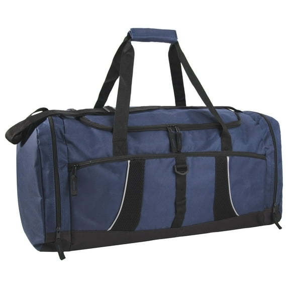 Extra Large 26 Inch 79 Liter Duffel Bag 48 Inch Long Shoulder Strap, Reflective Piping for Travel, Gym, Sports, Track, Field, Men, Women in Navy Blue