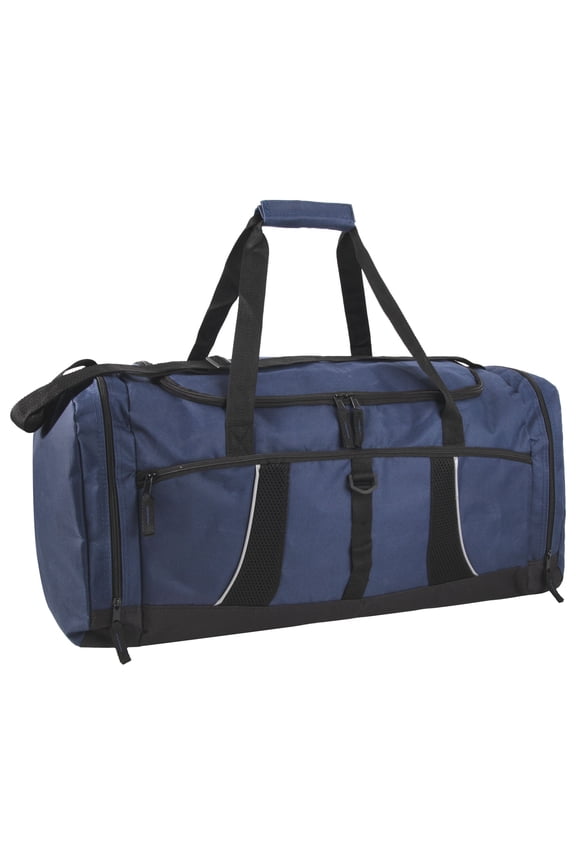 Extra Large 26 Inch 79 Liter Duffel Bag 48 Inch Long Shoulder Strap, Reflective Piping for Travel, Gym, Sports, Track, Field, Men, Women in Navy Blue