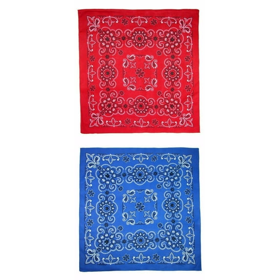 Extra Large 27 Inch Cotton Bandanas Red and Blue (Pack of 2)