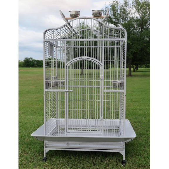 X-Large 28" x 22" x 59"H Elegant and Durable Wrought Iron Open Play Top Stand Perch for Macaw Cockatoo Cockatiels African Grey Amazon Parrot Green Cheek Conures Caique Bird Cage with Rolling Stand