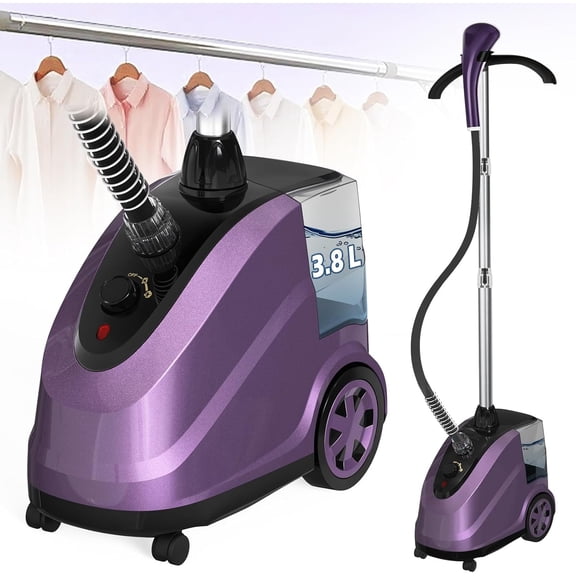 Extra Large 3.8L Water Tank Steamer for Clothes, 1500W Powerful Standing Garment Steamer, 90 Mins Continuous Steaming, 45s Fast Heat-Up, Wheels for Easy Movement (rose violet, 3.8L)