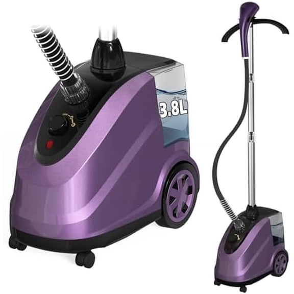 Extra Large 3.8L Water Tank Steamer for Clothes, 1500W Powerful Standing Garment Steamer, 90 Mins Continuous Steaming, 45s Fast Heat-Up, Wheels for Easy Movement, for Home & Commercial Use