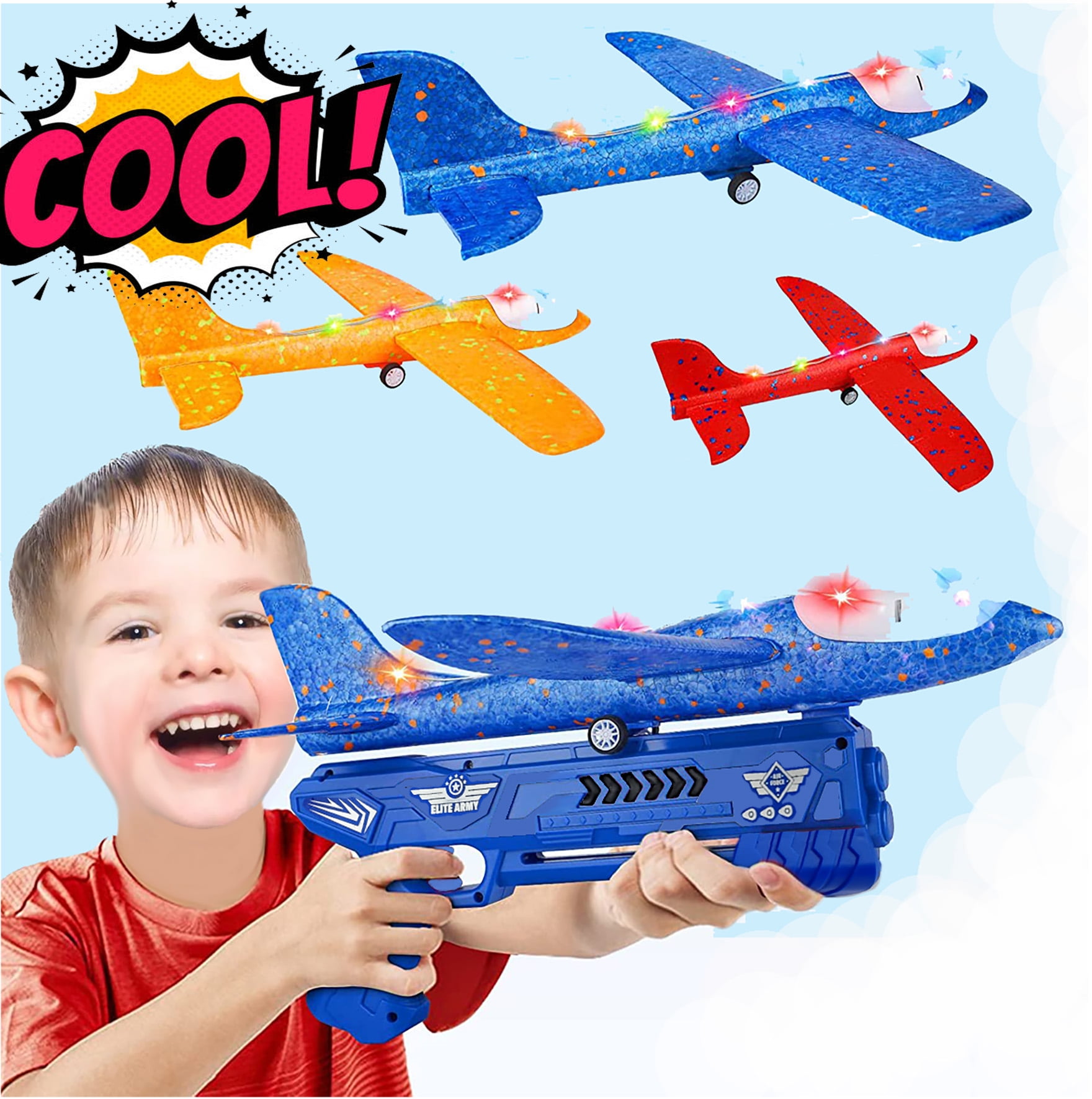 Extra Large 3 Pack Glider Airplane Launcher Toy, Durable Foam Plane