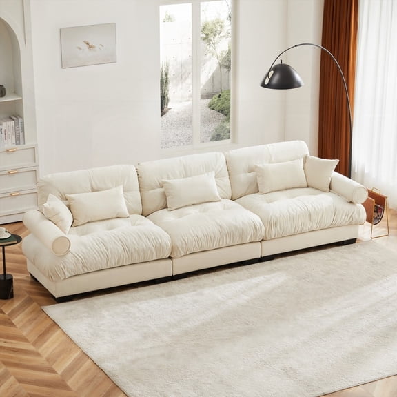 Extra Large 3 Seat Modern Velvet Sofa with Cloud-Like Comfort & Pillows