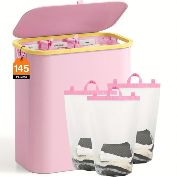 Extra Large 3-Section Laundry Sorter Hamper with Lid & Removable Fabric Bags – Pre-Sorting Design for Easy Washing. Ideal for Bedroom, Bathroom & Dorm Organization. Home Laundry Organizer Basket