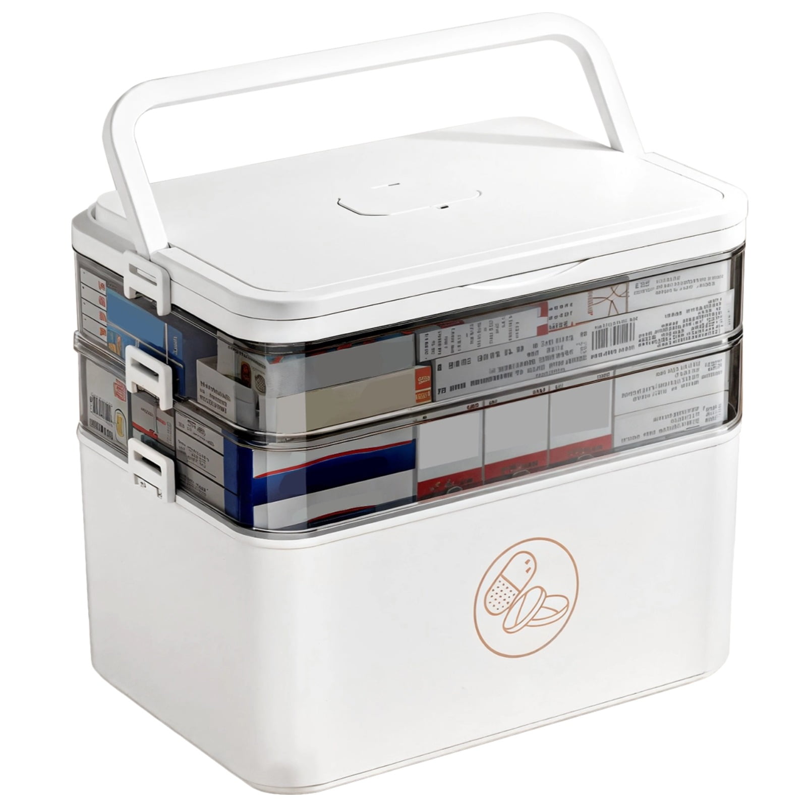 Extra Large 3-Tier Medicine Organizer, XXL Pill Box 7 Day, Travel-Friendly with Labels, 3 Times a Day Pill Organizer, Transparent Window, Pill Box 7 Day Storage