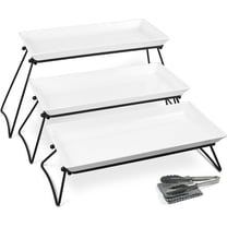 Extra Large 3 Tier Serving Tray Set, 24x22x9.7 inch Cupcake Fruit Cookie Dessert Table Display Stands Melamine Tiered Platters Food Trays for Party Buffet Entertaining, White