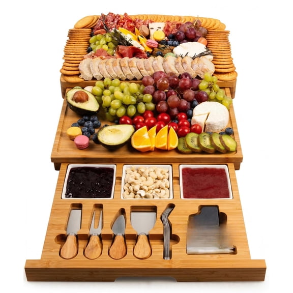 Extra Large 33.7x15.7 Inch Charcuterieds Gift Set Cheesed And Cool Meat Platter Tray House Warming Gifts Home Ideas For Women Mom Carbonized