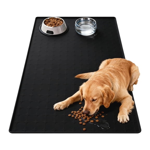 Extra Large 34x22 Inch Silicone Pet Food Mat Machine Washable Waterproof Non-Slip Dog Cat Bowl Mat with Raised Edge for Large Dogs Multi-Pet Homes Grey