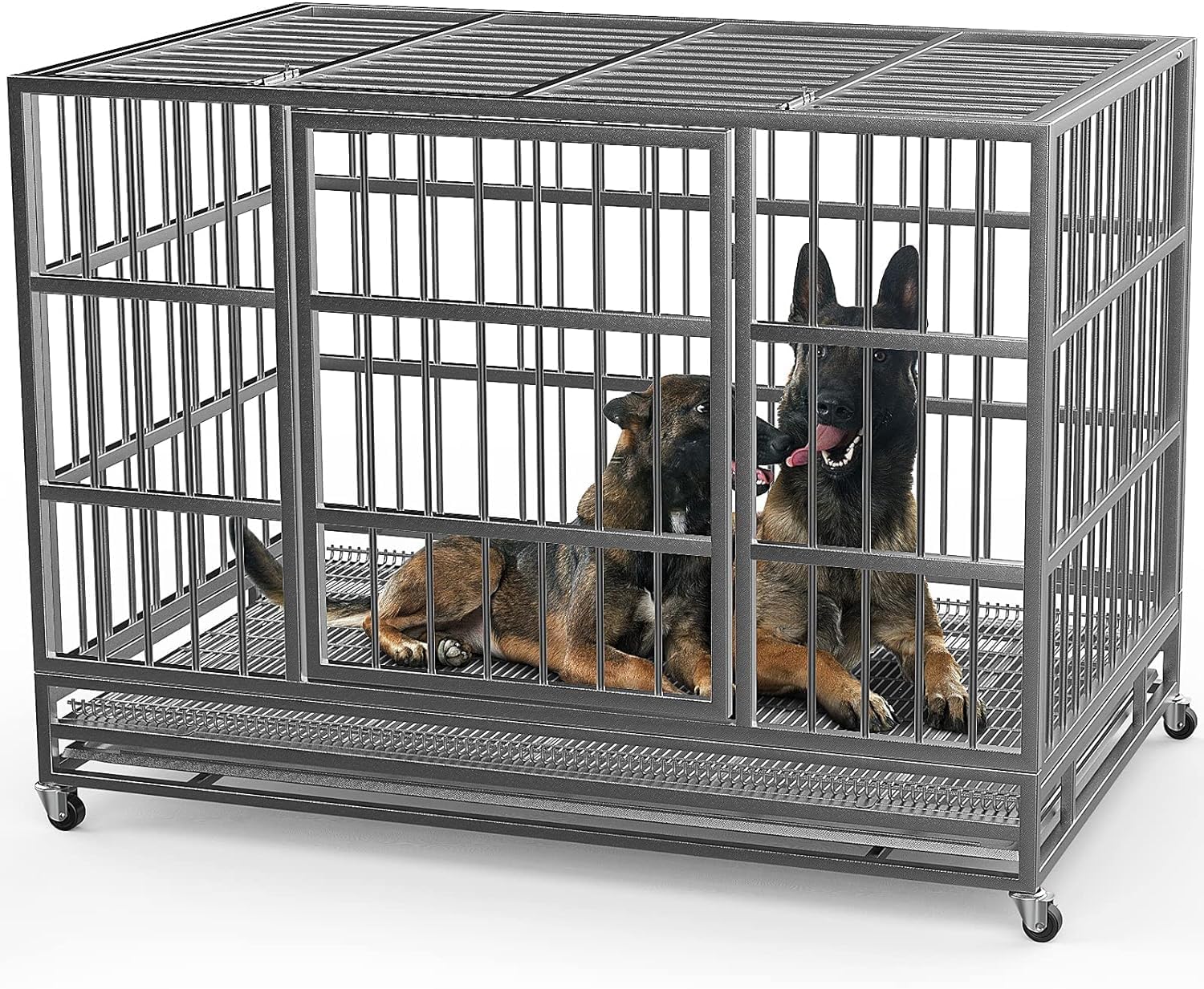 Image showcasing Extra Large 38-Inch Durable Dog Crate with Wheels, Double Doors, Secure ...
