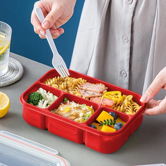 Extra Large 4-Compartment Lunch Box, Leakproof Bento Container for Adults & Students, Microwave & Freezer Safe ABS Plastic, Ideal for Work,Dining Out Pink