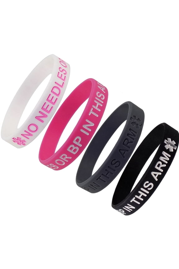 Extra Large 4 PACK - Lymphedema Alert "NO NEEDLES OR BP THIS ARM" Wristbands
