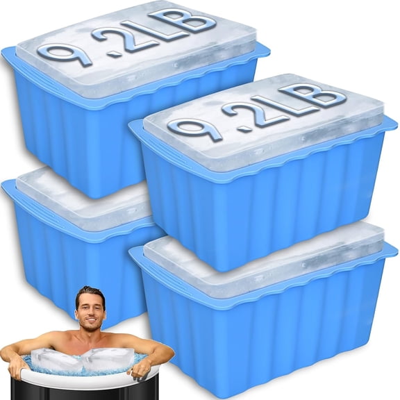 Extra Large 4-Pack Silicone Ice Block Molds  37 lb Rectangular Cold Plunge & Camping Ice Tray, BPA-Free, Dishwasher-Safe