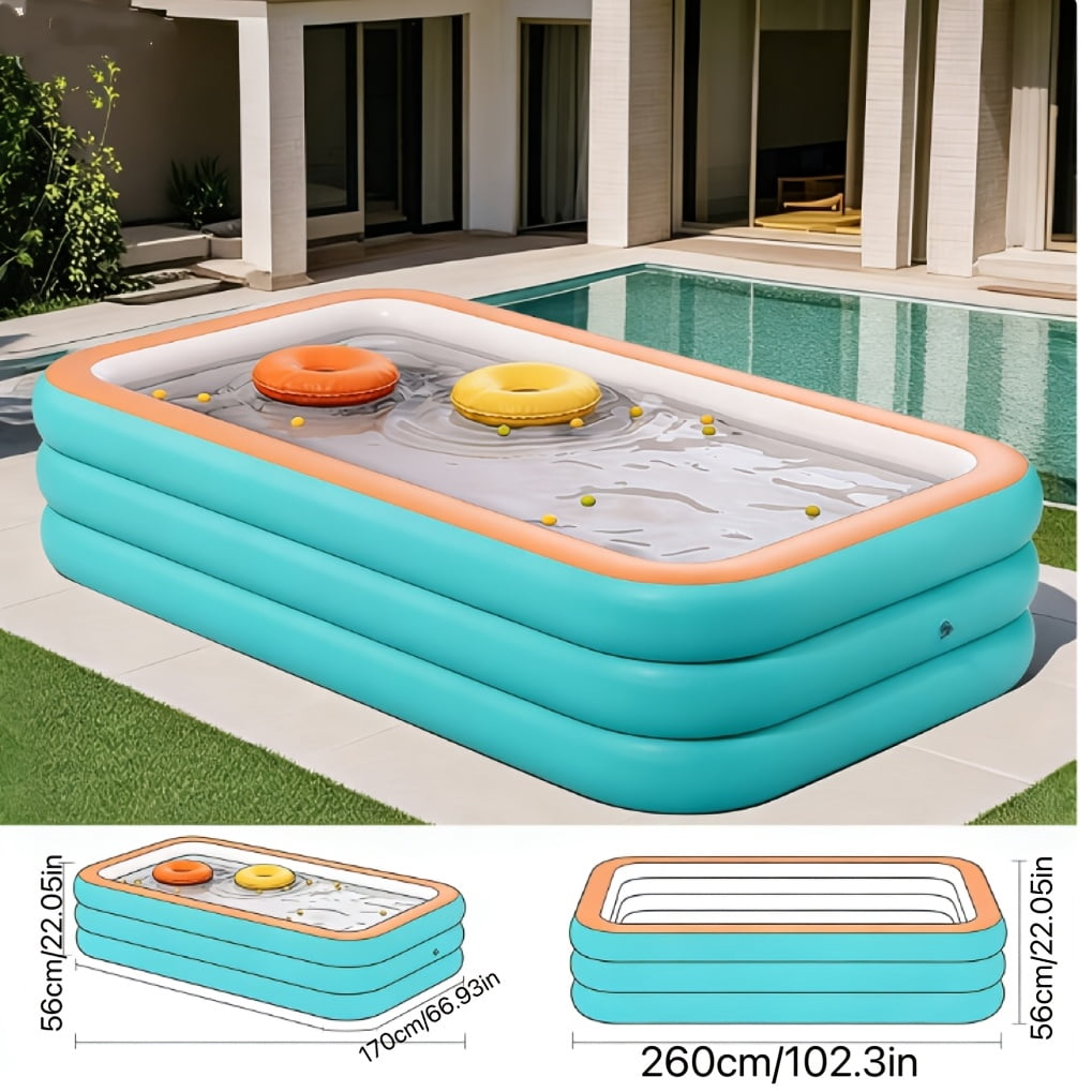 Extra-Large 4-Ring Inflatable Swimming Pool for Family Fun - Durable PVC, No Power Needed, Perfect for Outdoor Summer Parties & Water Play