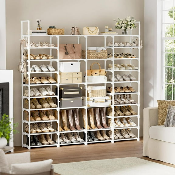 Extra Large 4 Row 10 Tier Metal Shoe Rack, Heavy Duty Storage Organizer for Closet Entryway