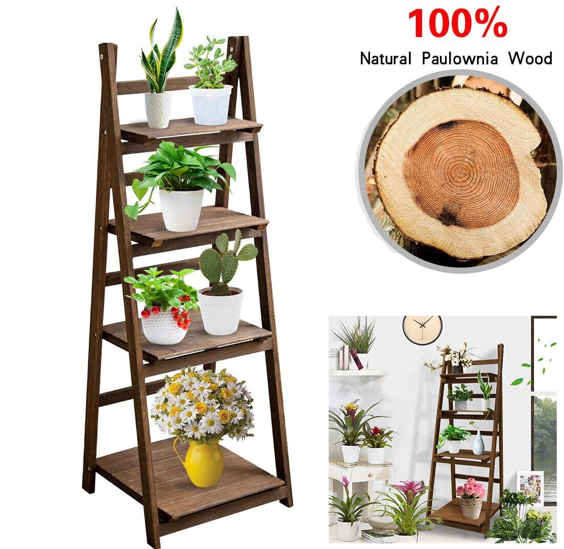 Log Flower Rack Extra Large 4 Tier Wood Flower Rack Floading Plant Stand Shelf Indoor ...