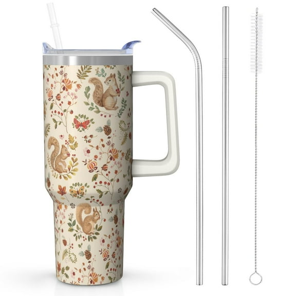 Extra Large 40oz Fall Tumbler - Keeps Drinks Cold 32Hrs/Hot 12Hrs | BPA Free with Straw & Handle | Thanksgiving Office Gift