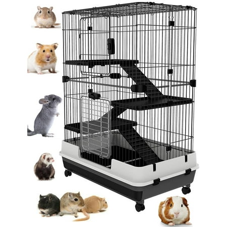 Extra Large 43”H 4-Level Indoor Small Animal Rabbit Guinea Pig Hedgehog Cage Pull Out Tray On Wheels
