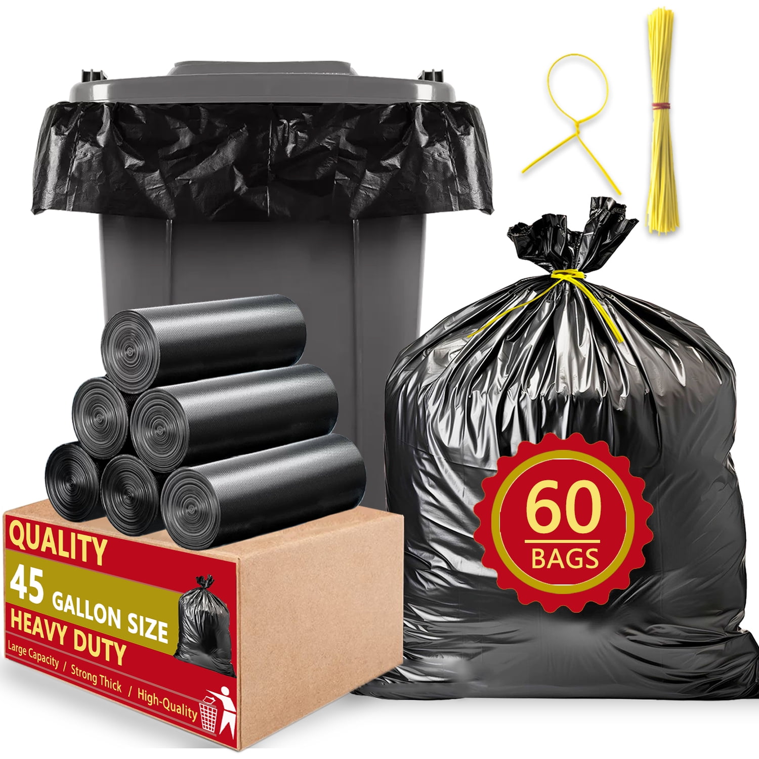 40-45 Gallon Trash Bags Size (60 Count), 2 Mil Con