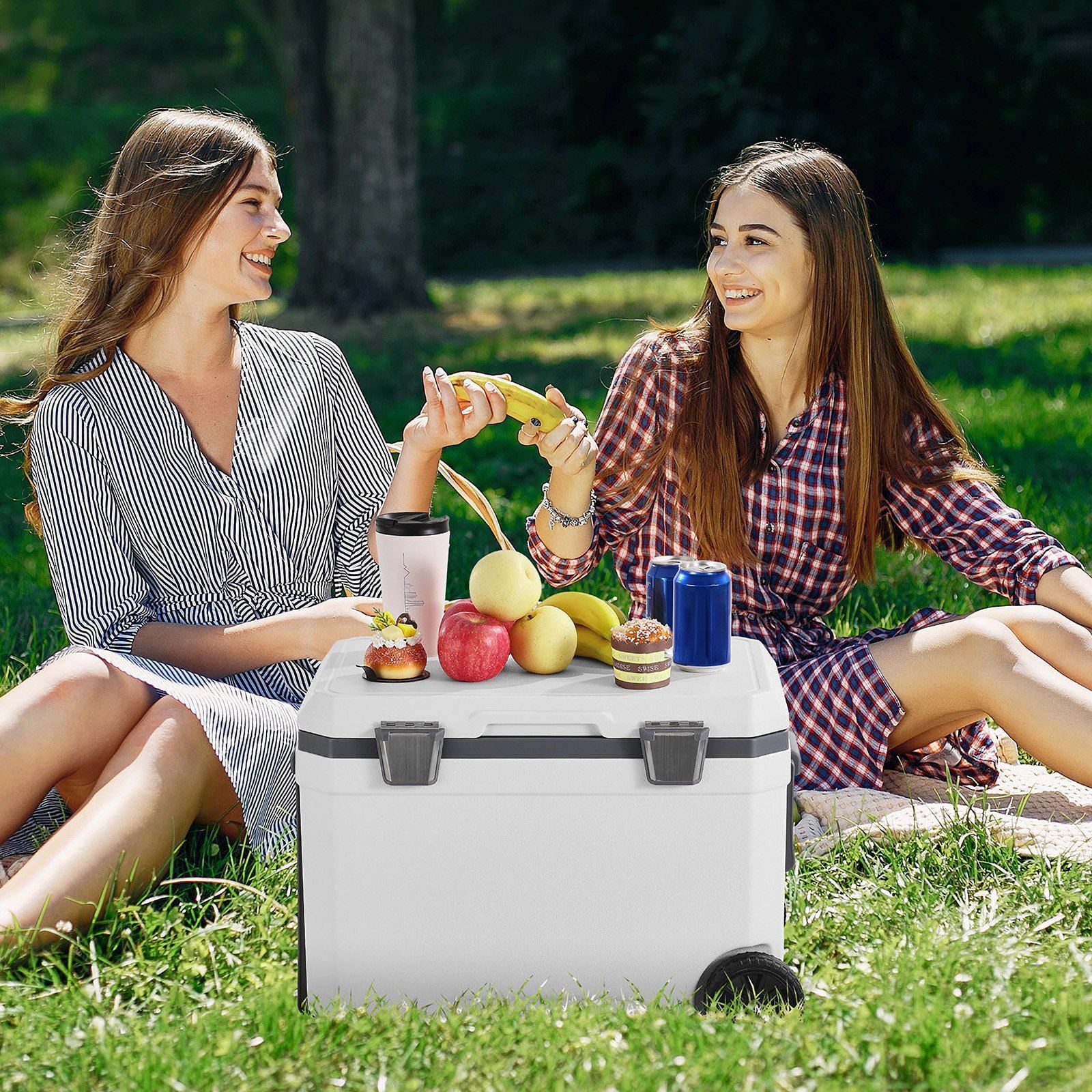 Extra-Large 45 QT Wheeled Cooler – Insulated & Portable, Stores 64 Cans, Convenient Cup Holder for Parties & Travel
