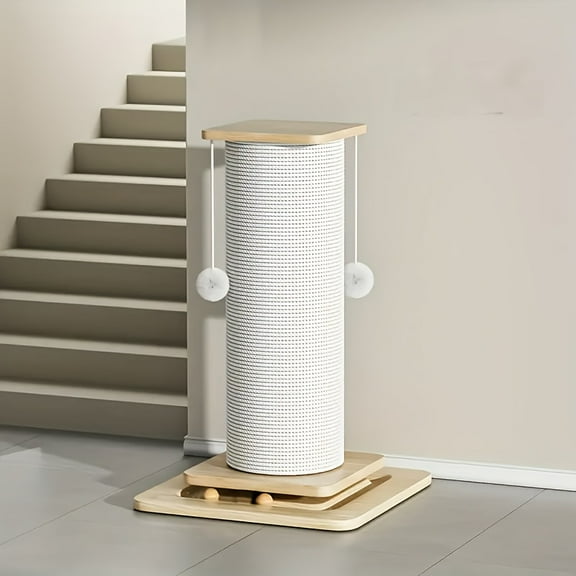 Extra Large 47/32/24-inch Vertical Sisal Cat Scratching Post with Hanging Ball Toy, Durable Wide Base, Non-Slip Pads & Plush Ball, High Scratching Tower for Indoor Cats, Modern Pet Furniture