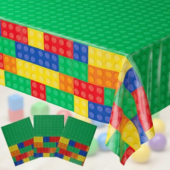 Extra Large 54x108 Inch Reusable Brick Pattern Table Covers, 3-Pack for Kids Birthday Parties, Gaming Events, and Creative Building Block Themed Decorations