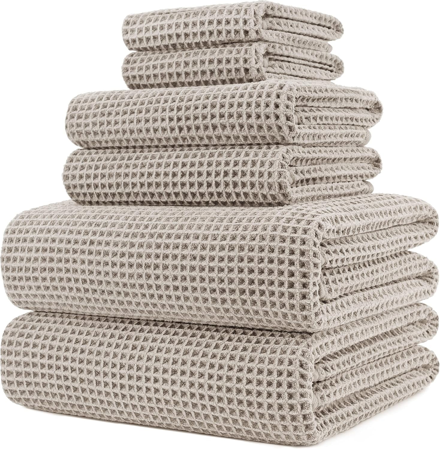 Extra Large, 60 x 30 Inch, Quick Dry, Lint-Free Microfiber Bath Towel Set, 6-Piece (Beige, Waffle Weave) - Walmart.com