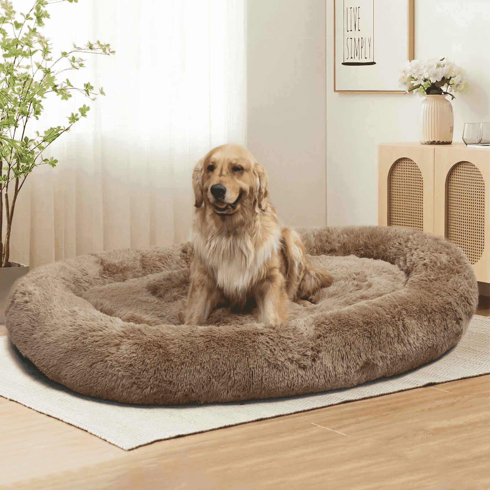 Extra Large 67" X 43" X 8" Orthopedic Pet Bed For Humans And Dogs, Plush High-Loft Mattress With Removable Handles & Non-Slip Bottom - Brown