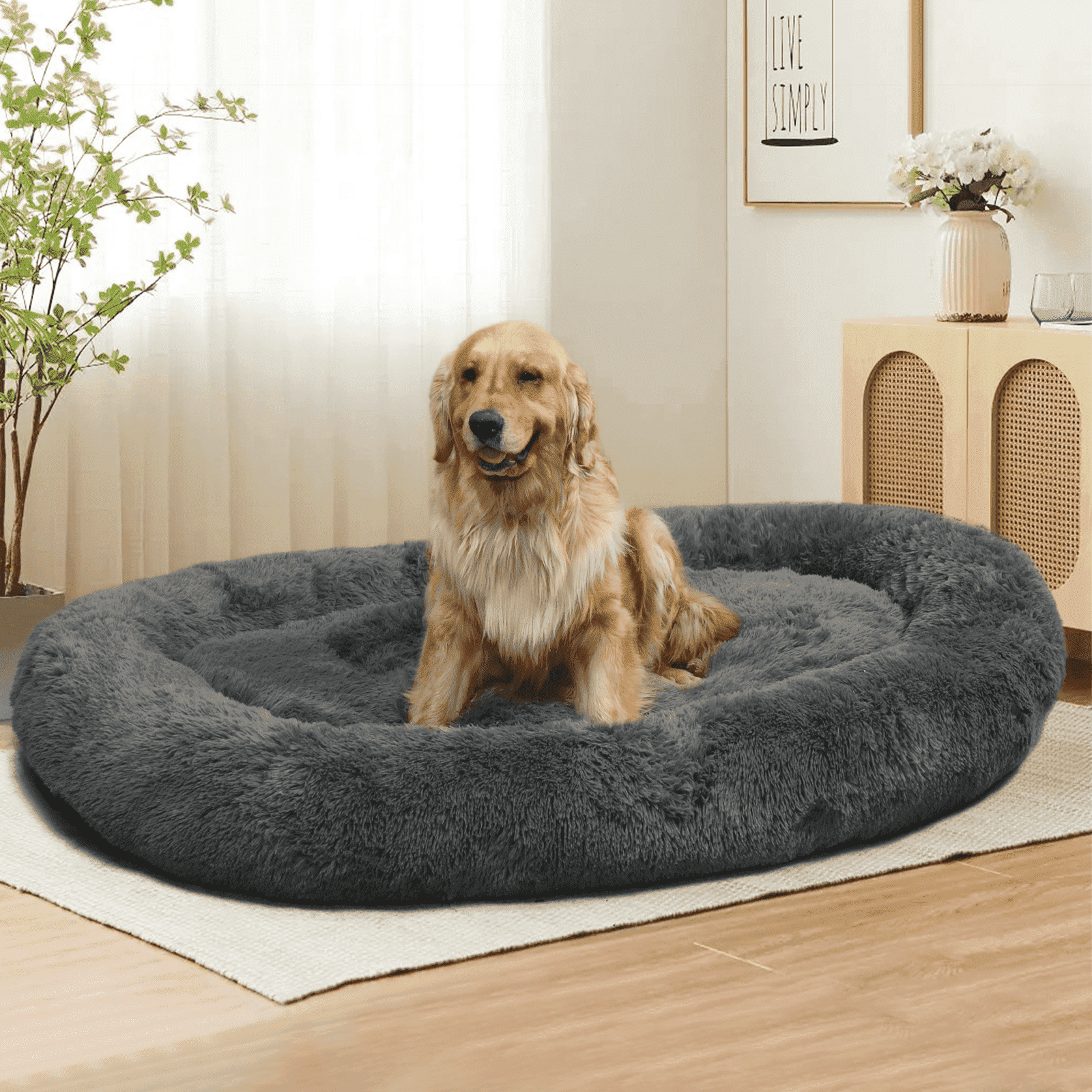 Extra Large 67" X 43" X 8" Orthopedic Pet Bed For Humans And Dogs, Plush High-Loft Mattress With Removable Handles & Non-Slip Bottom - DarkGrey