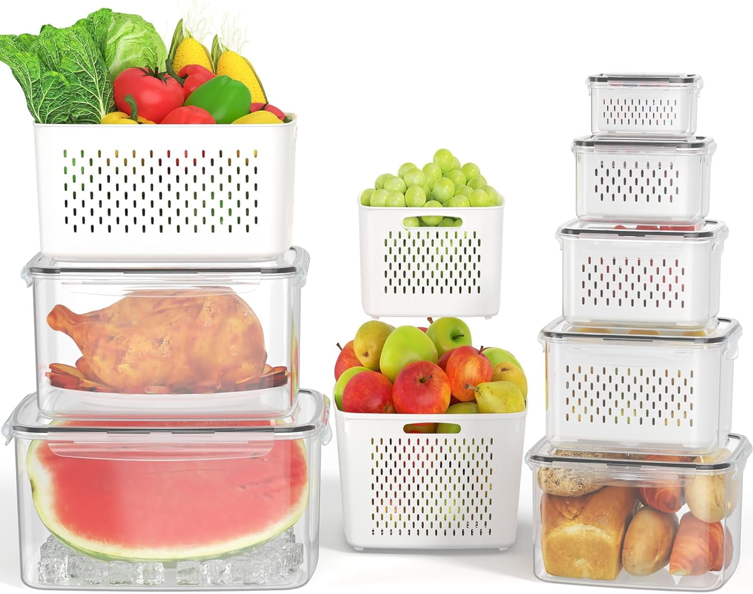 Extra Large 7 Pack Fruit Containers for Fridge,Stackable Refrigerator ...