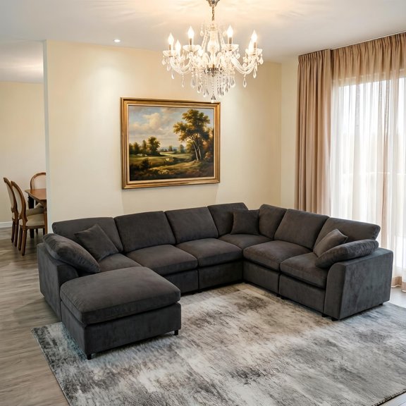 Extra Large 7-Piece Modular Solid Wood Frame Sectional Sofa Set w/ Movable Ottoman, L-Shaped Chenille Oversized Couch