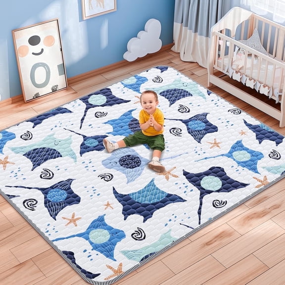 Extra-Large 71"x79" Baby Play Mat, Thick Soft Non-Slip Ocean-Themed Playmat for Toddlers' Crawling