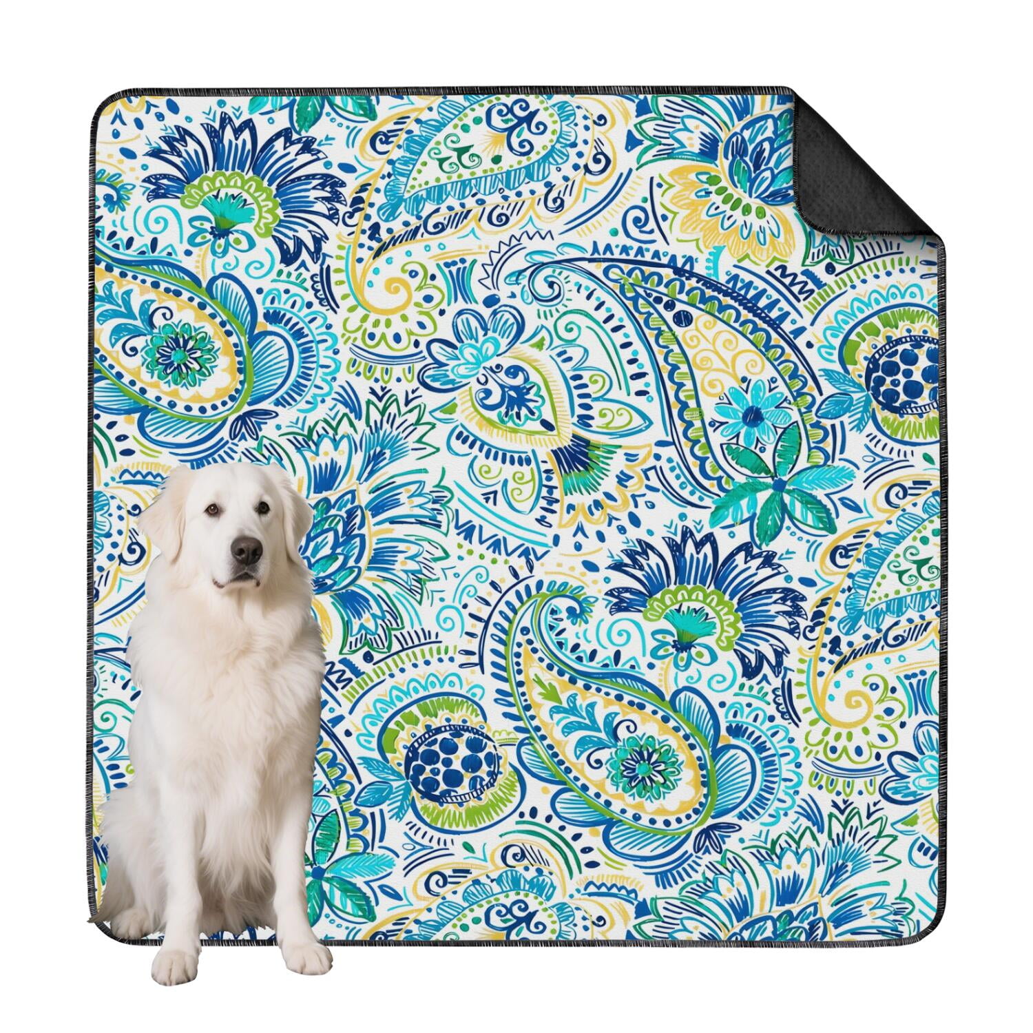 Extra Large 72x72 Washable Pet Pad, Boho Themed Non-Slip Dog Training Mat, Waterproof Reusable Pee Pad for Indoor Dog Spaces