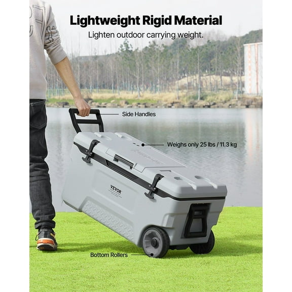 Extra Large 74 QT Insulated Cooler with Wheels and Cup Holder, Portable and Holds 120 Cans, for Outdoor Adventures