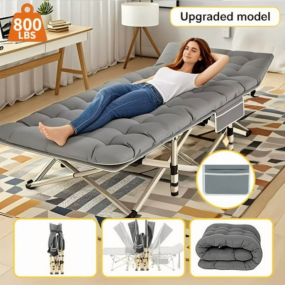 Extra Large 75" Foldable Camping Bed, Double-Sided Mattress, Portable Guest Bed w/Handbag, 800lb Heavy-Duty for Outdoor & Mother's Day Gift
