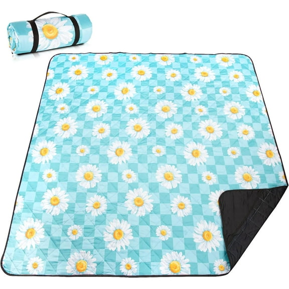 Extra Large(80 "x 80") Picnic Blanket, 3-Layer Thicking Outdoor Camping Blanket, Machine Washable Beach Blanket, Waterproof and Wear-Resistant, Soft and Comfortable(White Flower)