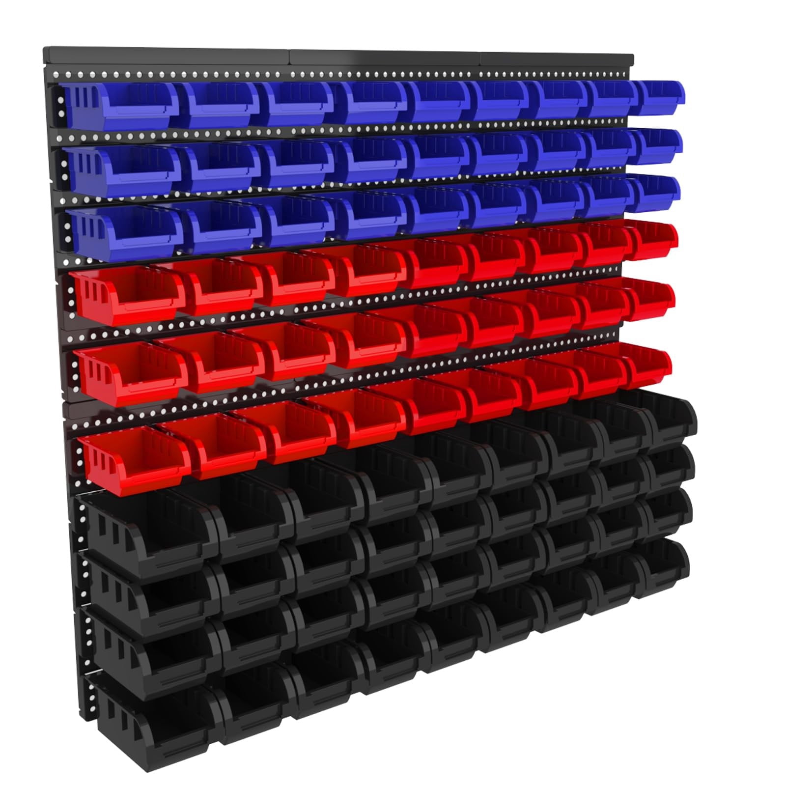 Extra Large 90PCS Wall Mounted Storage Bins Organizer, Plastic Screw & Bolt Storage Rack with Pegboard, Nut & Hardware Organizer for Garage, Workshop, Craft Room (Red & Black& BLue)