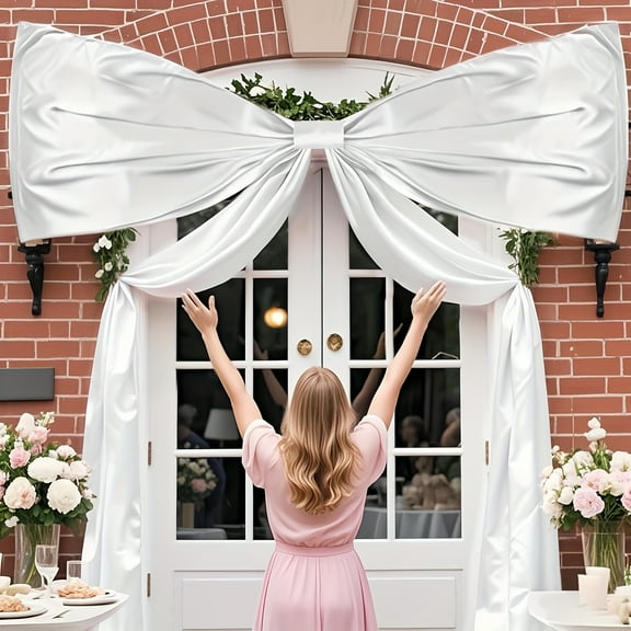 Extra Large 9x17ft Wedding Bow with Long Streamers - Giant Satin Bow Decoration for Doors, Walls, Backdrops - Elegant White Party Decor for Weddings, Birthdays, Bridal Showers - Reusable & Durable