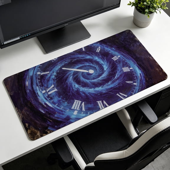 Extra Large Abstract Galaxy Clock Art Mouse Pad, Non Slip Rubber Pad, Desktop Decoration Drotection Pad, Washable, Lock Edge Multi Size, Premium Multipurpose Mousepad