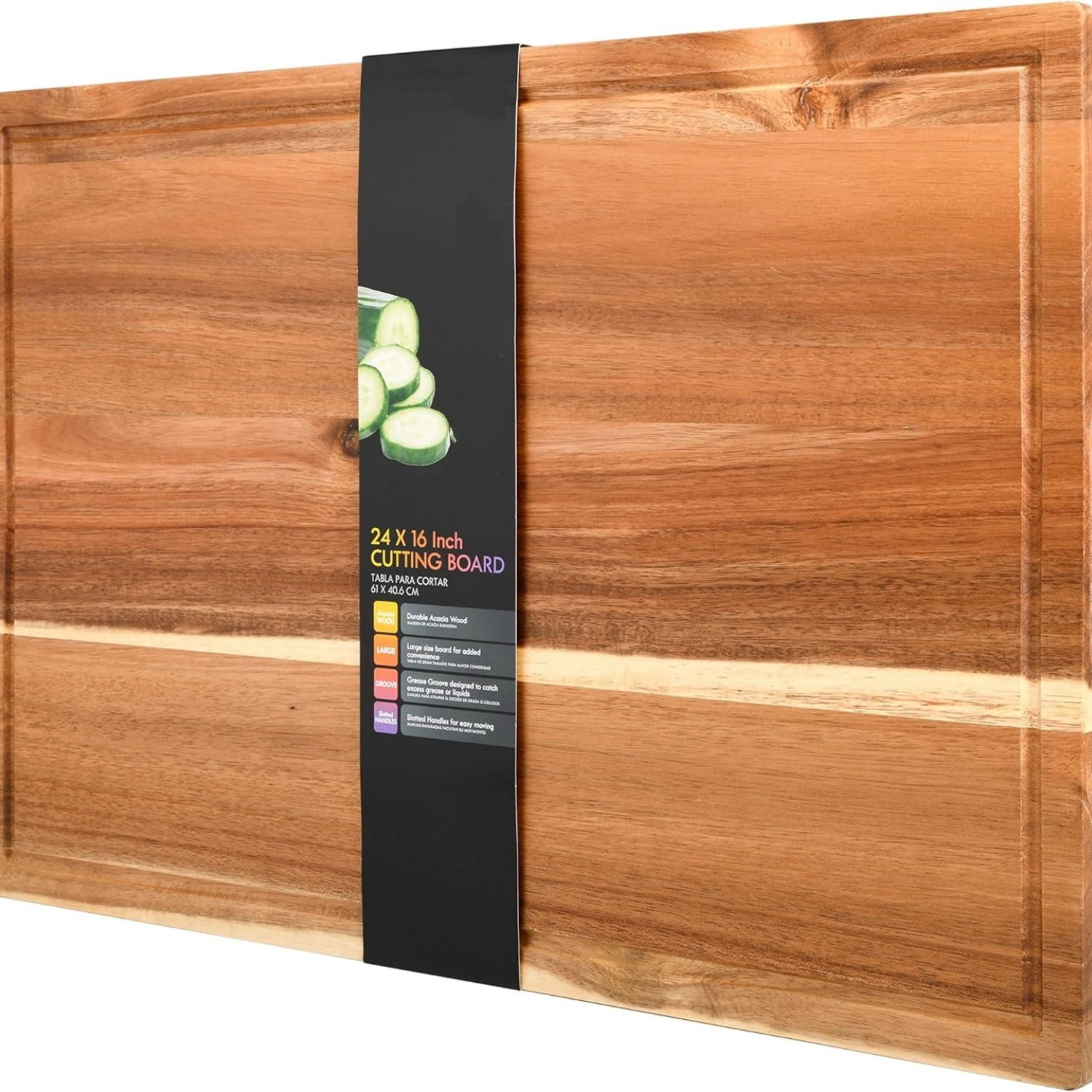 Extra Large Acacia Wood Cutting Board, 24 x 16 Inch – Heavy Duty Chopping Board with Juice Groove for Meat, Vegetables & Meal Prep