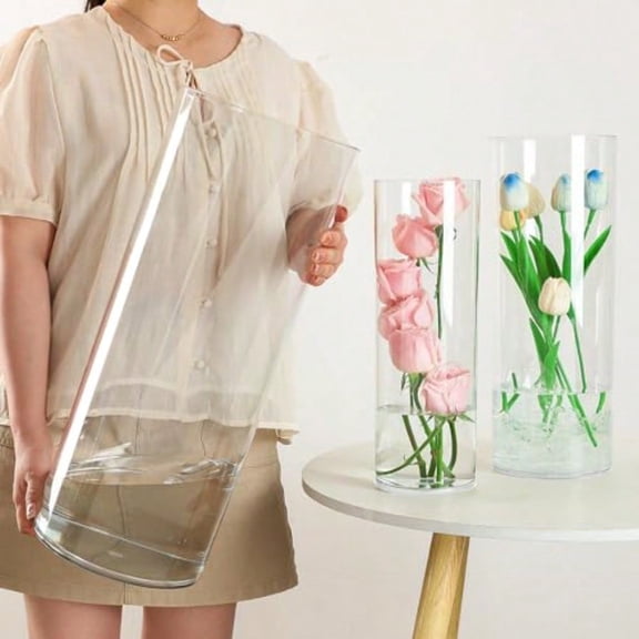 Extra Large Acrylic Cylinder Clear Vase for Floor 20 in Tall Big Wide Mouth Plastic Unbreakable Hurricane Flower Vases of 3 for Home Decor D 8 D 6 D 4.8 + 3 Holder