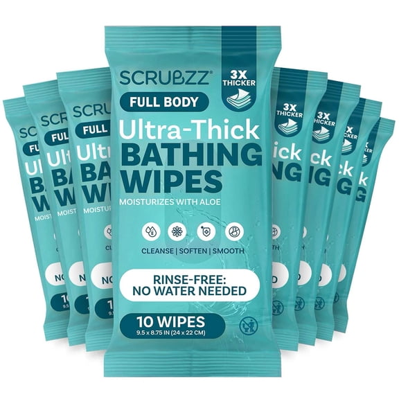 Extra Large Adult Bathing Wipes - Disposable Body Cleansing Wipes for Men, Women & Elderly - Great for Gym, Camping, Post Surgery - No Rinse Shower Bath Wipes - 80 Count