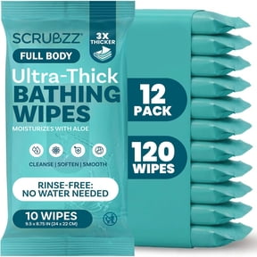 Extra Large Adult Bathing Wipes - Disposable Body Cleansing Wipes for Men, Women & Elderly - Great for Gym, Camping, Post Surgery - No Rinse Shower Bath Wipes - Fresh Scent, 120 Count