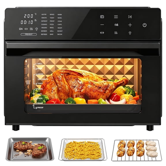 Air Fryer Toaster Oven Combo, 32QT Large Capacity, 21-in-1 Cooking Functions, 1800W Convection Oven with 360° Rotisserie, 4-Layer Cooking Space, Complete Accessories for Family Daily Use