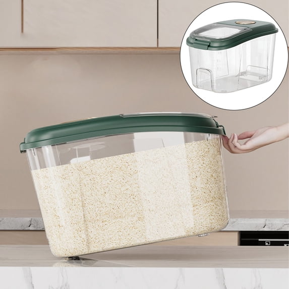 Extra Large Airtight Rice Container, Food Storage Container with Lid for Baking and Grains, Plastic Pantry Organizer Kitchen Rice Dispenser, Fresh-Keeping Sealed Bin, White