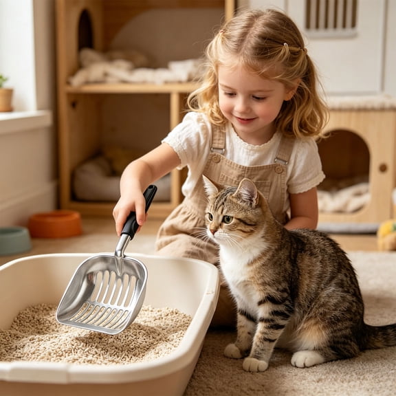 Extra Large Aluminum Cat Litter Scoop Heavy Duty Metal Sifter with Deep Shovel for Non Stick Easy Cleaning